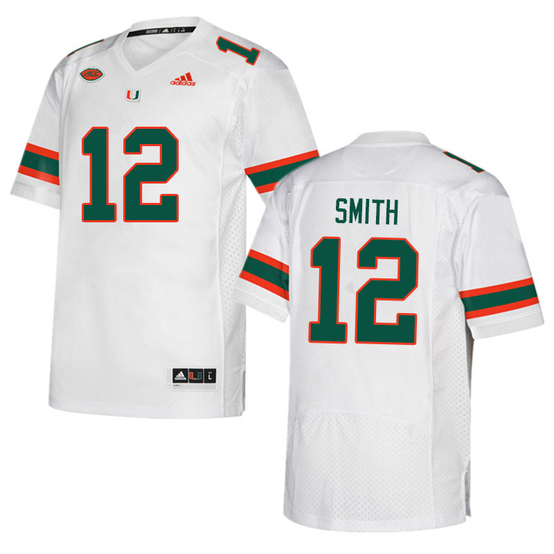 Men #12 Brashard Smith Miami Hurricanes College Football Jerseys Sale-White - Click Image to Close